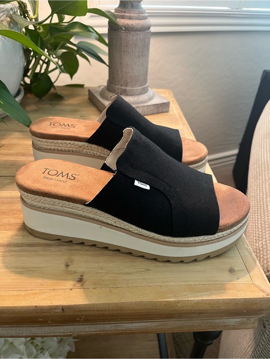 Toms Shoes - TOMS Black Canvas Wedge Slide Sandals